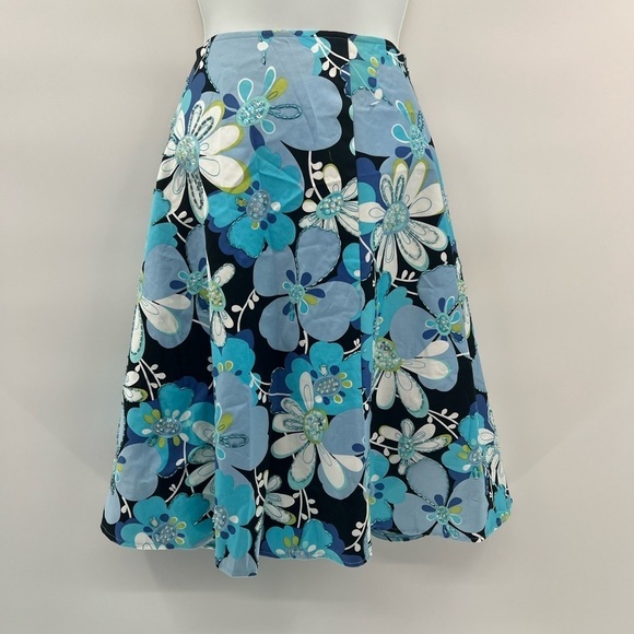 Citrine Blue and Black Midi A-Line Skirt - Size 2 - Picture 2 of 11